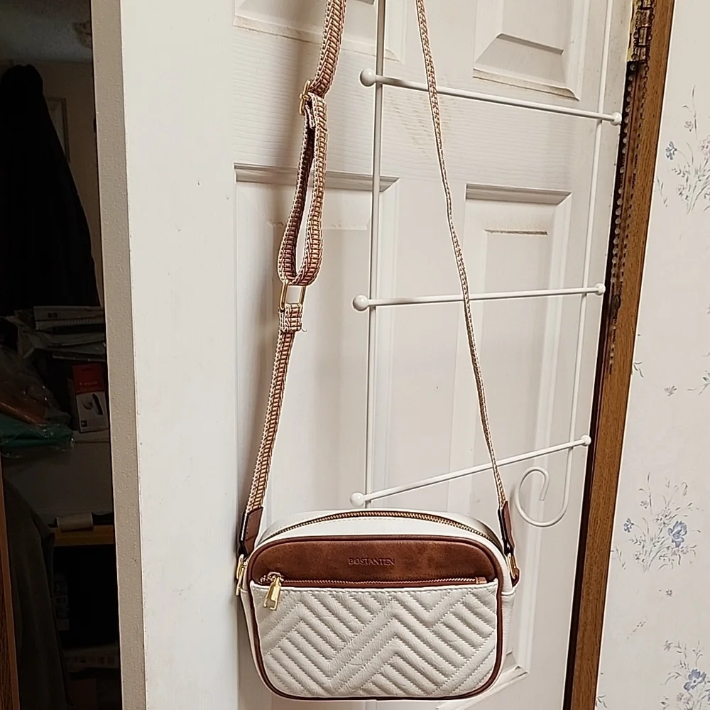 Bostanten Cream and Brown Quilted Crossbody Bag
